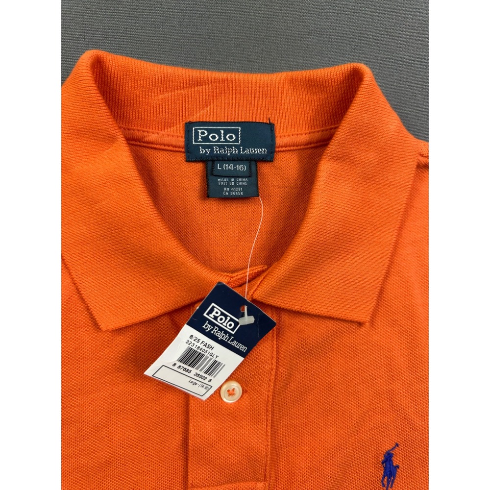 Polo Ralph Lauren Boys Orange Short Sleeve Mesh Polo Shirt Size L 14-16 NWT